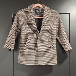 Zara Checkered Coat in Black, White And Brown